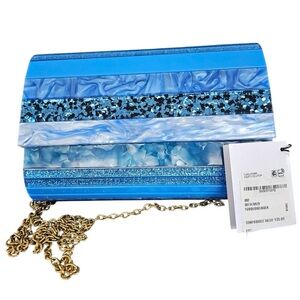 ✨💎BNWT💎✨KURT GEIGER BLUE HARD CLUTCH CROSSBODY W/DUSTY & GIFT